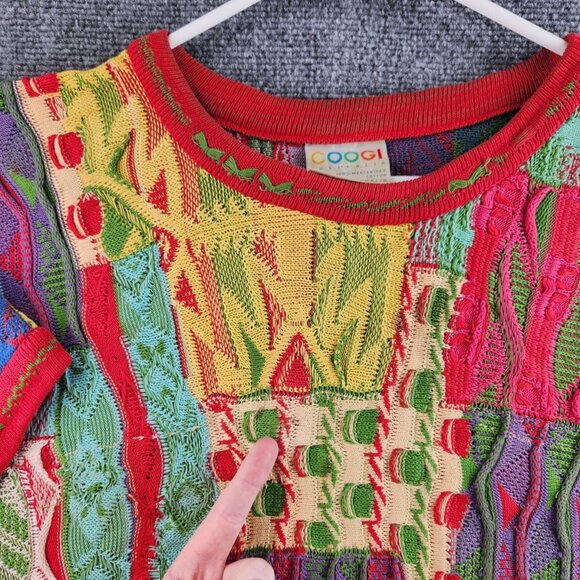 COOGI Australia Short Sleeve Sweater Knit Intricate Colorful Large Patchwork Art - Picture 9 of 16